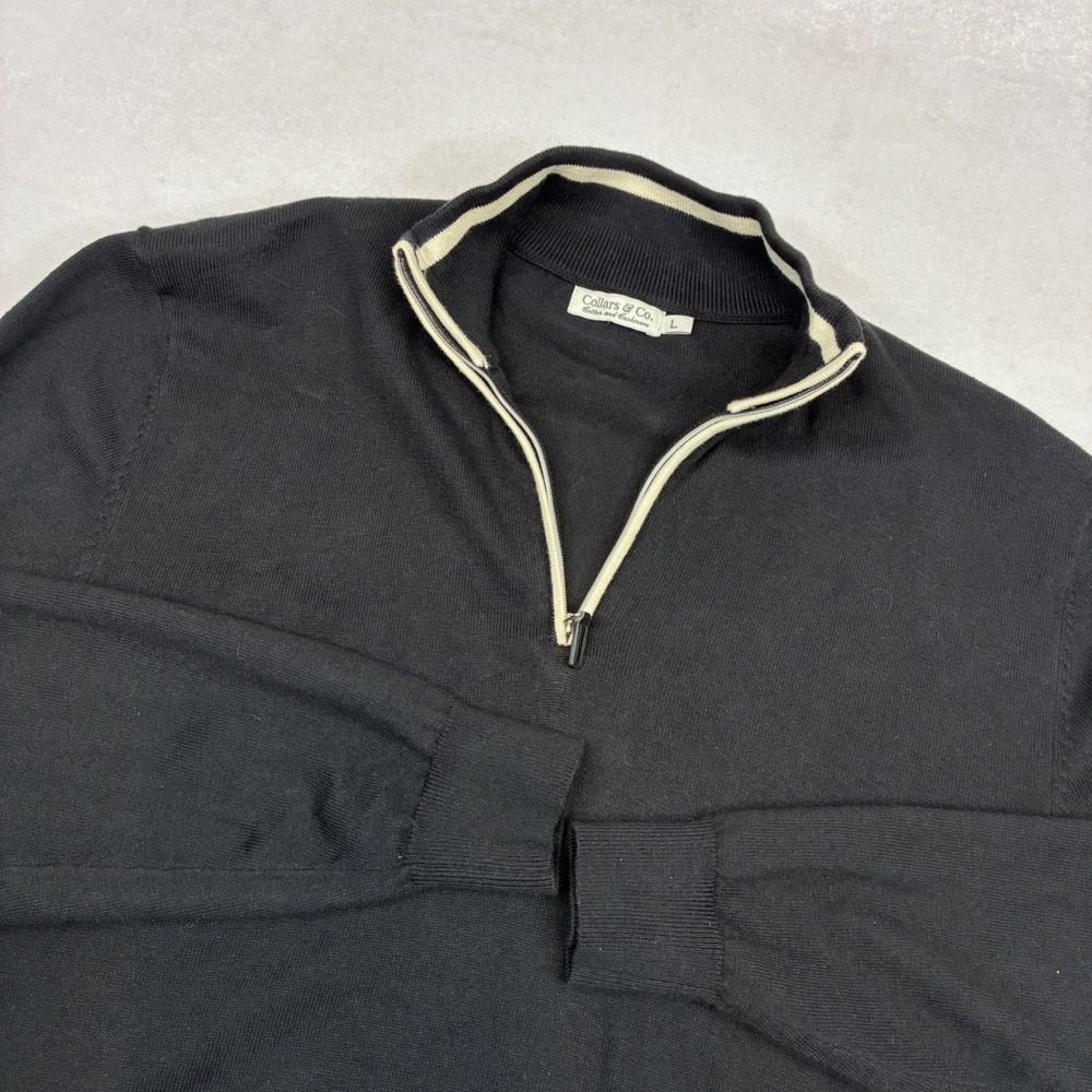 Collars & Co Quarter Zip Men L Black Cotton Cashmere Mock Neck Sweater